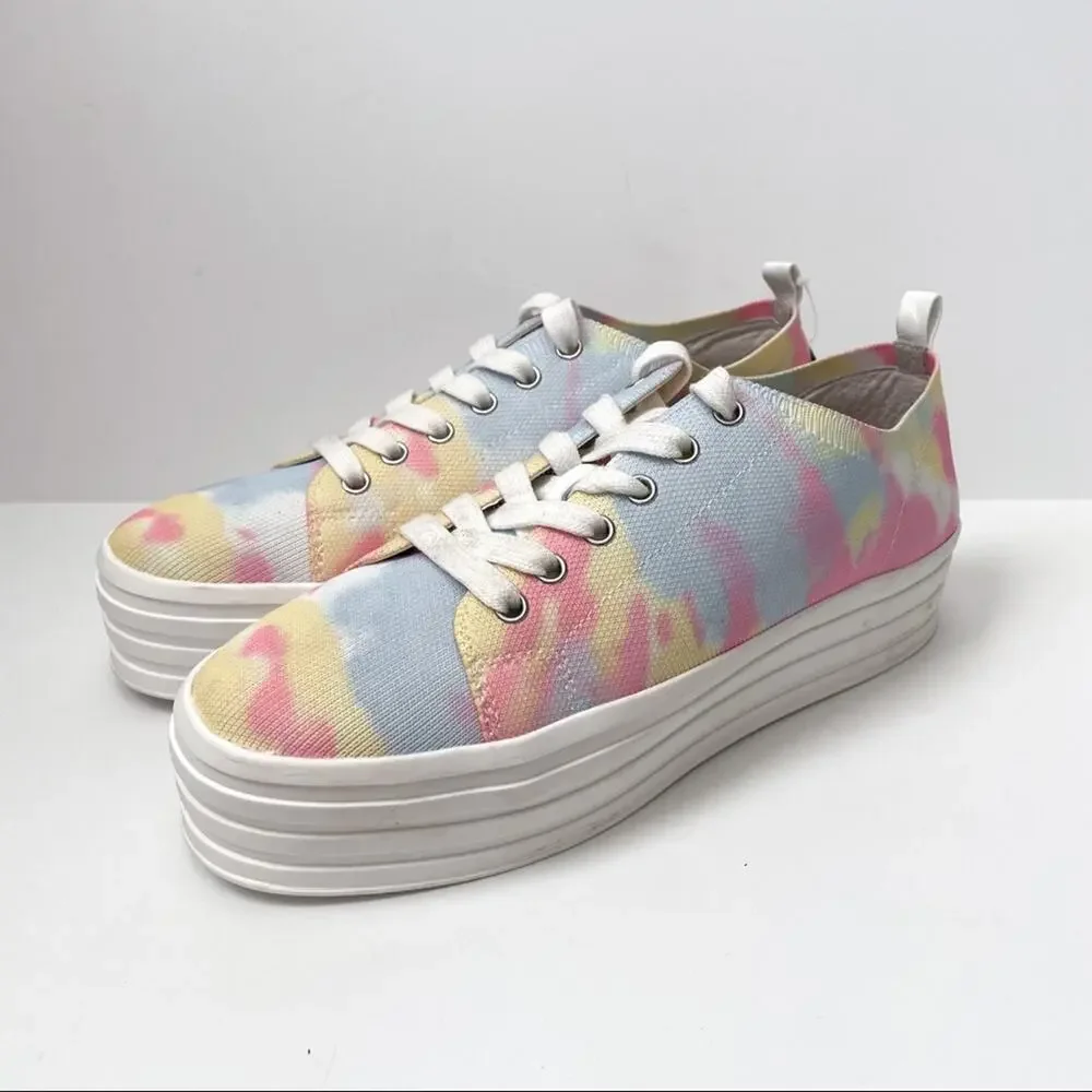 Gianni Binni Platform Lace Up Sneakers Tie Dye Multi Color 8M